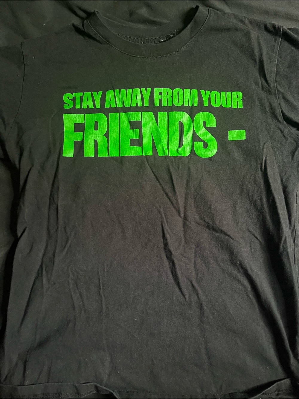 VLONE Black Short Sleeve Tee with Neon Green 'FRIENDS' Graphic
